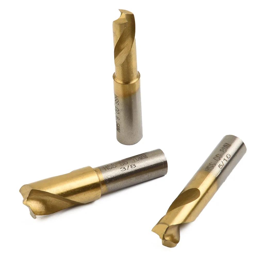 3pcs HSS Cobalt Spot Weld Cutter Drill Bit Set Flat Shaft for Sure Grip Sizes 65mm 8mm 10mm Special Centering Nib Design