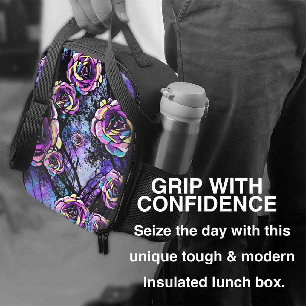 1pc Rose Graffiti Pattern, Portable Reusable Cooler Bag, Insulated Lunch Bag, Essential for Camping, Picnic, Beach