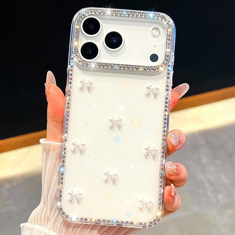 Applicable To Apple 17promax Flash Diamond Mobile Phone Case Samsung S26Ultra Bow iPhone17E Three-dimensional A17