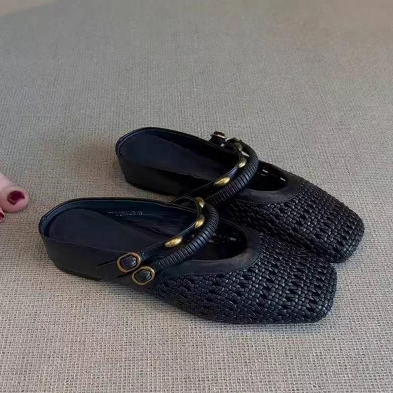 

Fashion Flats Women Mules Shoes Elegant Woman Slippers Weave 2025 Summer Slides Slingback Designer Sandals Party Dress Mujer Zapatillas 40