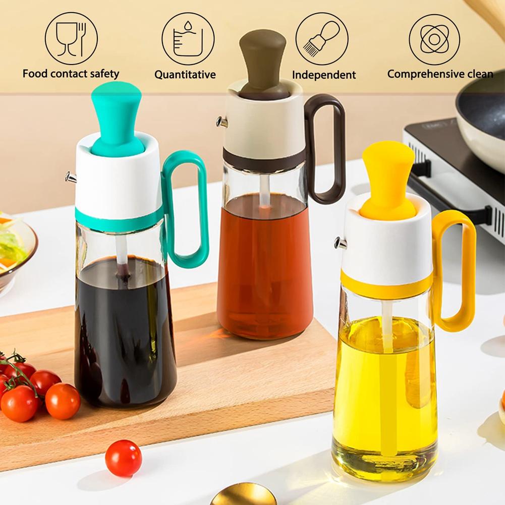 T02C!Glass Oil Bottle With Silicone Brush, Olive Oil And Vinegar Dispenser Bottle For Kitchen Cooking, BBQ, Baking