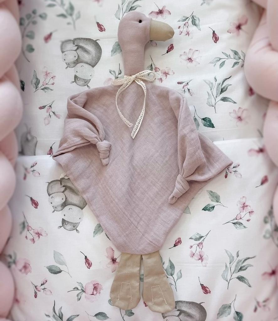 Handmade muslin goose cuddly toy (powder pink)