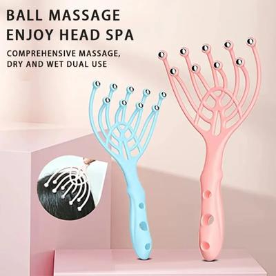 1 Pc Cabeça Massageador Couro Cabeludo Pente Pescoço Rolo Cinco Dedos 9 Garras Bola de Aço Portátil Relax Spa Cuidados Com o Cabelo Para Alívio do Estresse Capilar