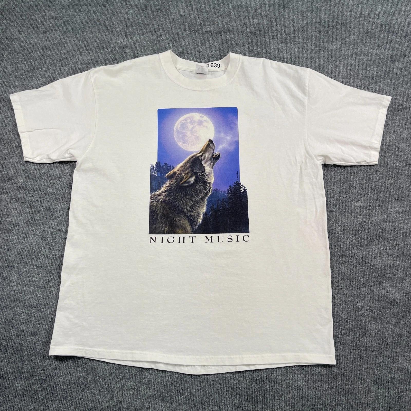 Vintage 1992 Mystical Howling Moon Wolf Night-Music Shirt XL 24x29 White L