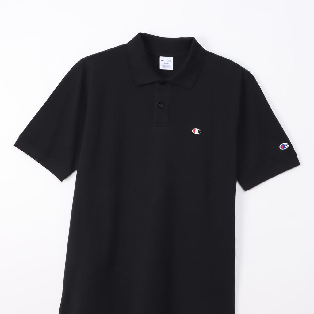 Champion Polo Short One Point Short Sleeve Polo 4L Shirt, Sleeve, 100% Cotton, Logo, Shirt, Basic, C3-Z358, Men's, Black,
