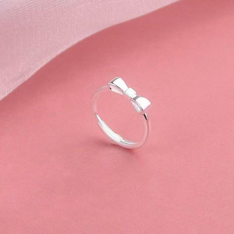 Elegant Women's Silver Bow Knot Open Ring - Fashionable, High-End, Light Luxury Jewelry