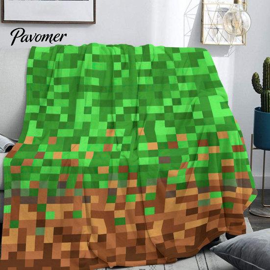 Miners Style Games Throw Blanket Pixel Grid Kids Flannel Blanket, Geometric Patchwork Pixelated Bed Versatile Home Cartoon Gamepad Video Girls