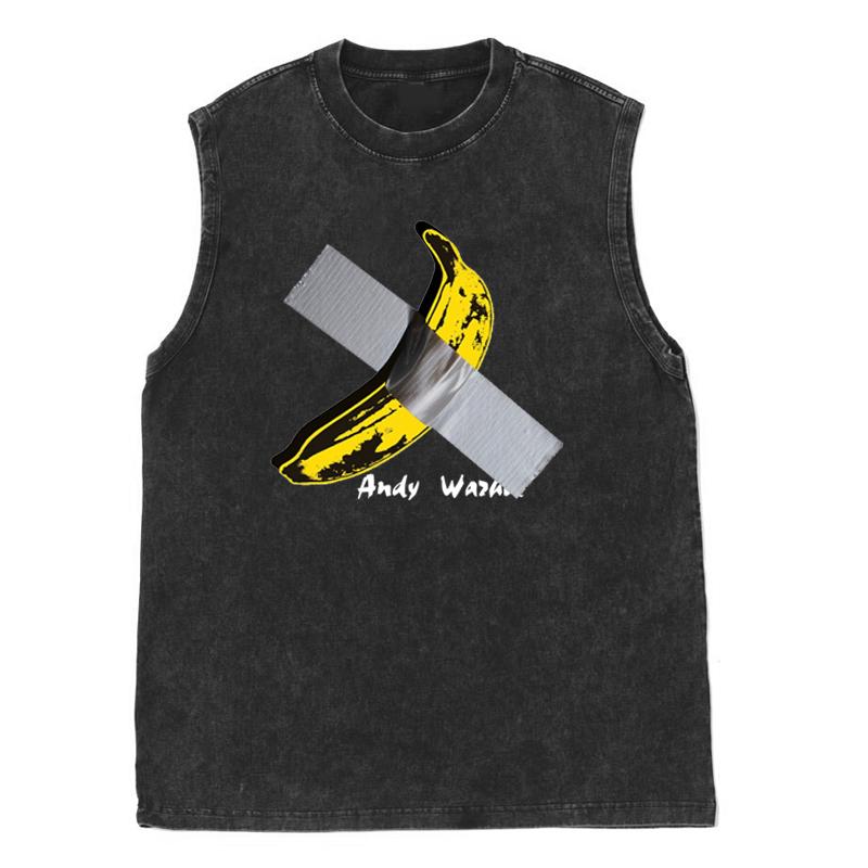 

Жвачка Банан Нанесенный С Покрытием Искусство Жилет Принт Фруктов Винтажный Выстиранный Модный Без Рукавов Мужские Футболки Одежда для Спортзала Топы 3XL