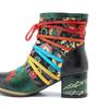 Johnature Genuine Leather Printed Patchwork Color Strapping Thick Heeled Women's Short Boots Mixed Colors Shoes