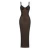European and American Rhinestone Spaghetti Strap Mesh Evening Gown - Sexy Slim Fit Hip Hugger Skirt for Nightclub and Banquet Parties