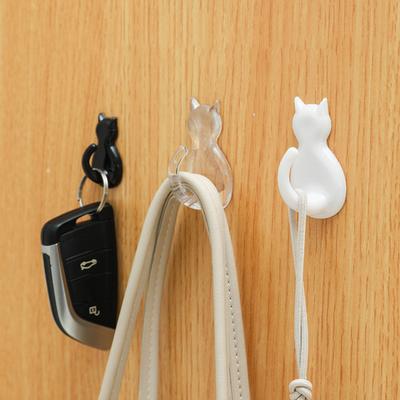 2 Pcs Wall Storage Hooks Cat Shape Strong Load-bearing Self-adhesive Clothes Kitchen Storage Hooks Household Supplies