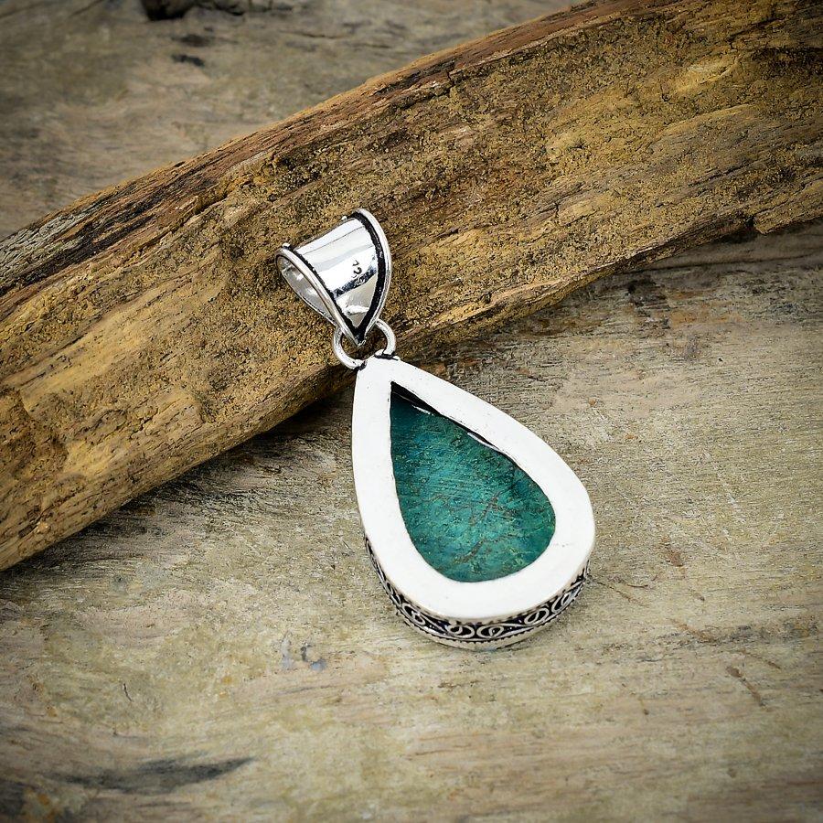 Tibetan Turquoise Gemstone 925 Sterling Silver Jewelry Pendant 2.13" M-30