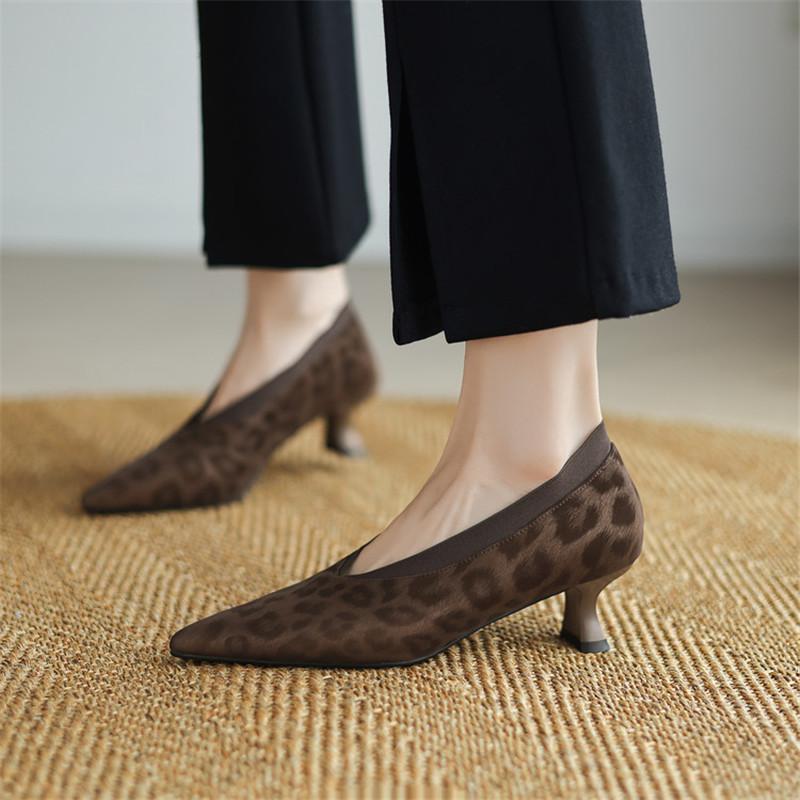 Fashion New Spring/Summer Genuine Leather Women Pumps Shoes for Women Fashion Leopard Print Pointed Toe Loafers Shoes Women High Heels