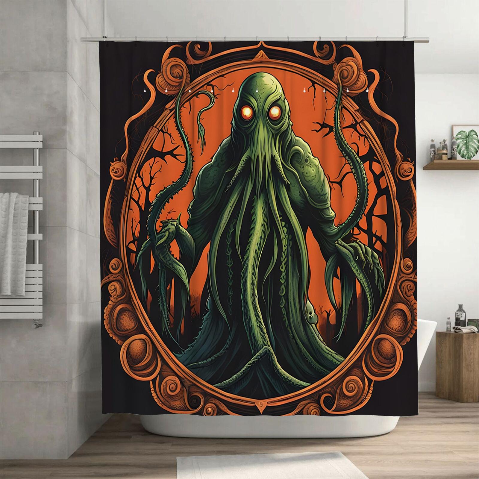 Creepy Cthulhu Art Shower Curtain - Unique Mythical Creature Design For A Bold, Waterproof Bathroom Dcor W60H190(CM)-1 Pcs