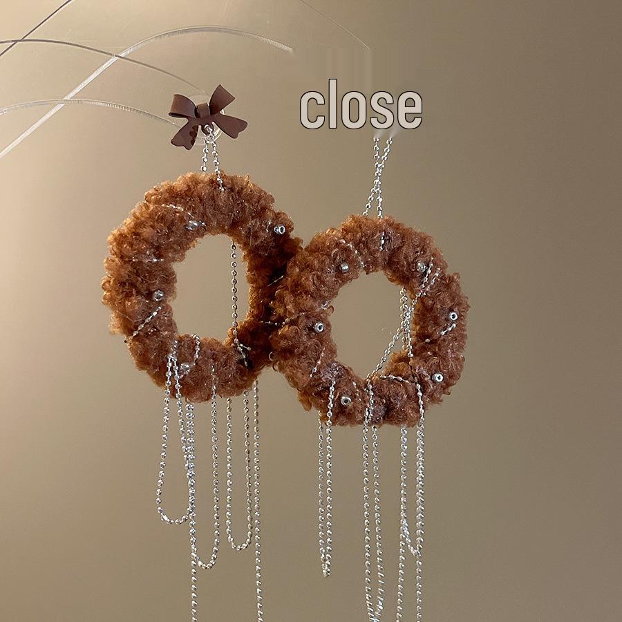 Silver Needle Fluffy Tassel Bow Earrings: Retro, Creative, High-End Winter Accessories for Women