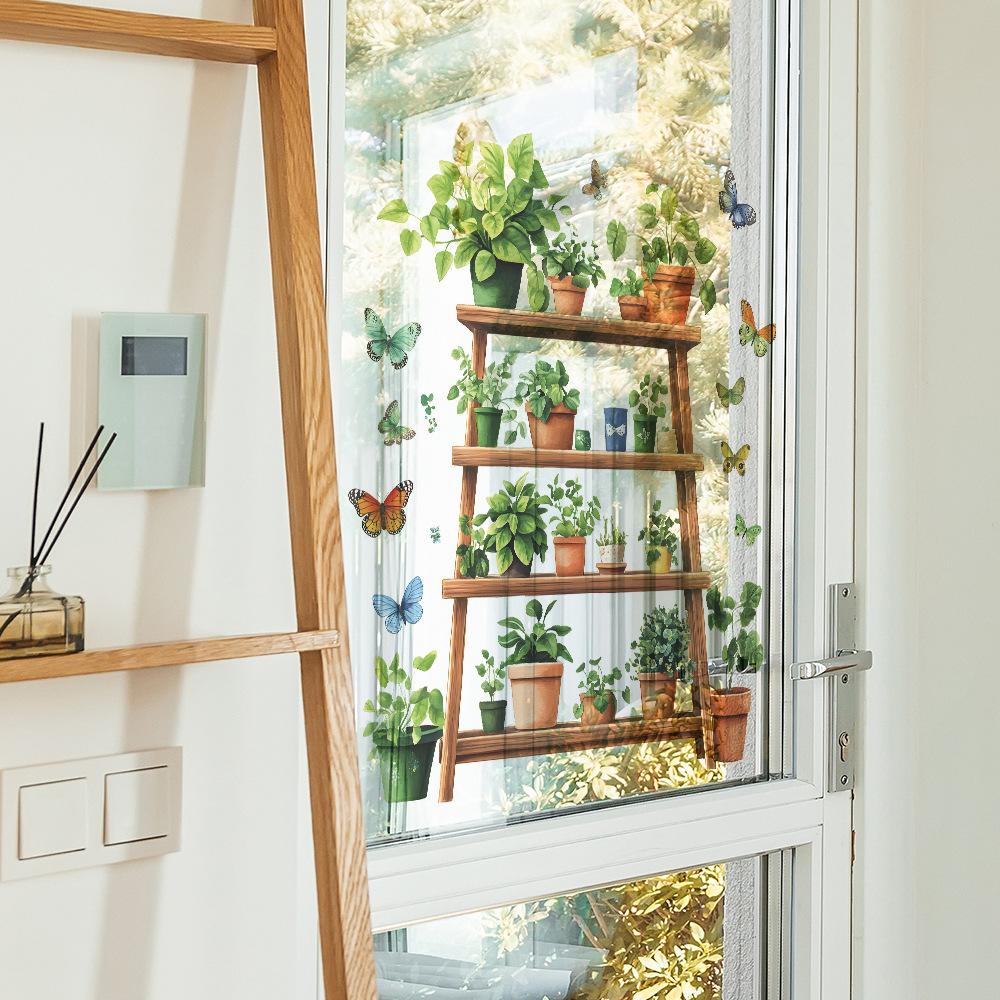 2 Pcs Greenery Potted Plants Shelves Bedroom Living Room Home Wall Background Landscaping Decorative Wall Stickers