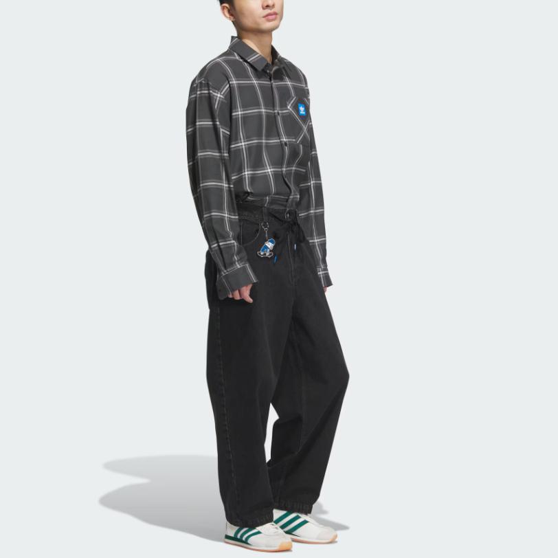 adidas Originals Skate FW24 Skt Denim Pant Series Lace-Up Sports Straight-Leg Jeans Men Jeans Dark-Denim-Black JV6944