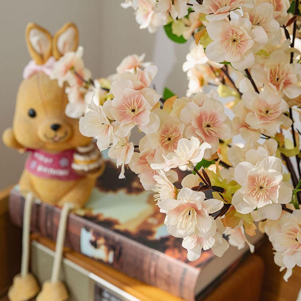 Plastic Artificial Peach Blossom Branch Real Touch Fake Flower Silk Cherry Blossom  Wedding Decor