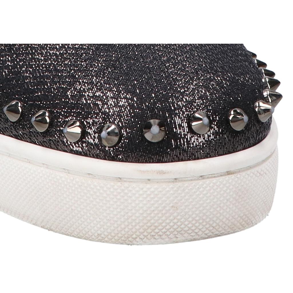 Christian Louboutin PIK BOAT FLAT Pick Boat Lame Fabric Spike Slip-On Shoes 44 Black seriesUsed