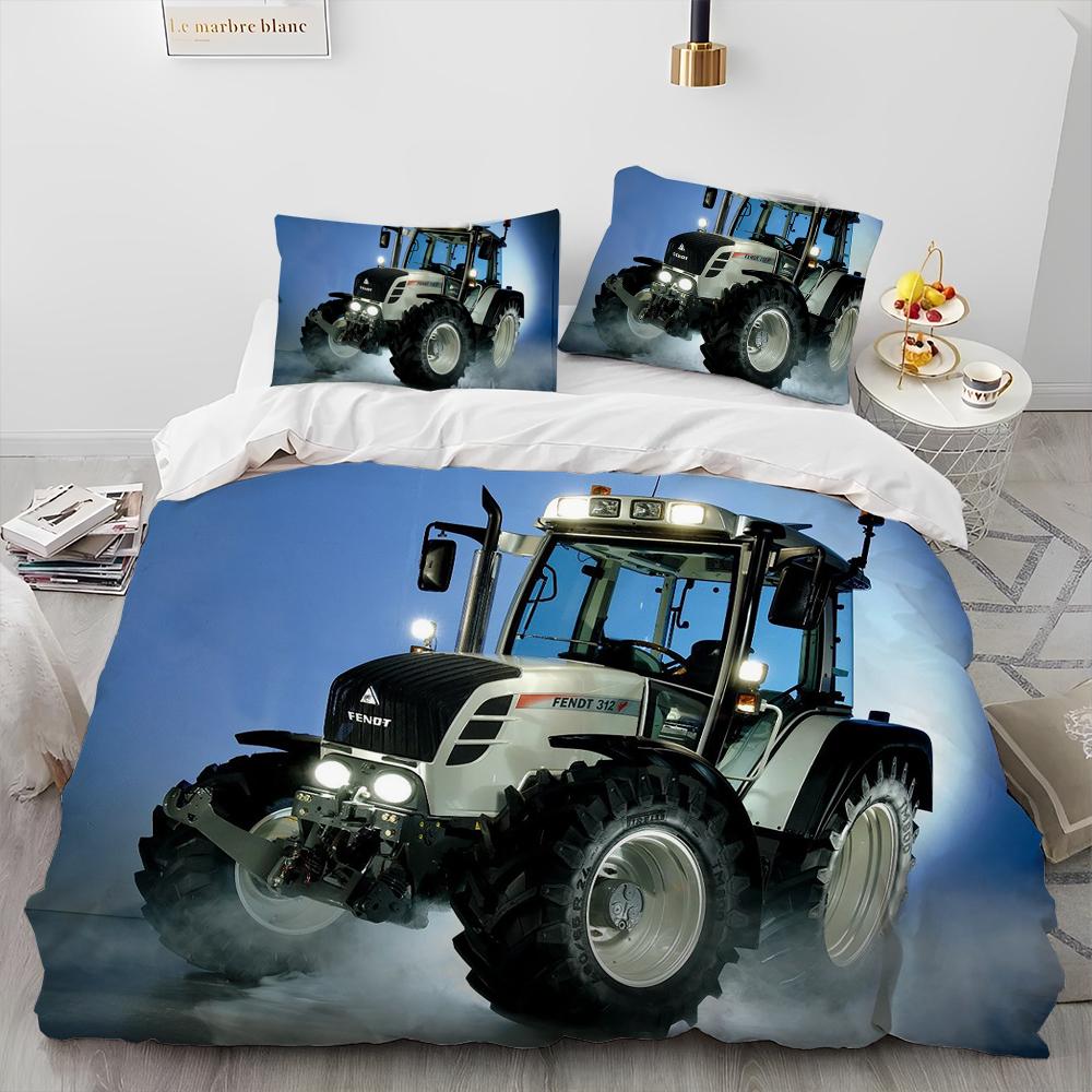 Set Biancheria da Letto Trapunta Serie Trattori Camion Auto 3D Copripiumino Set Letto Coperta Trapunta Federa Matrimoniale Regina Letto Bambini 3D