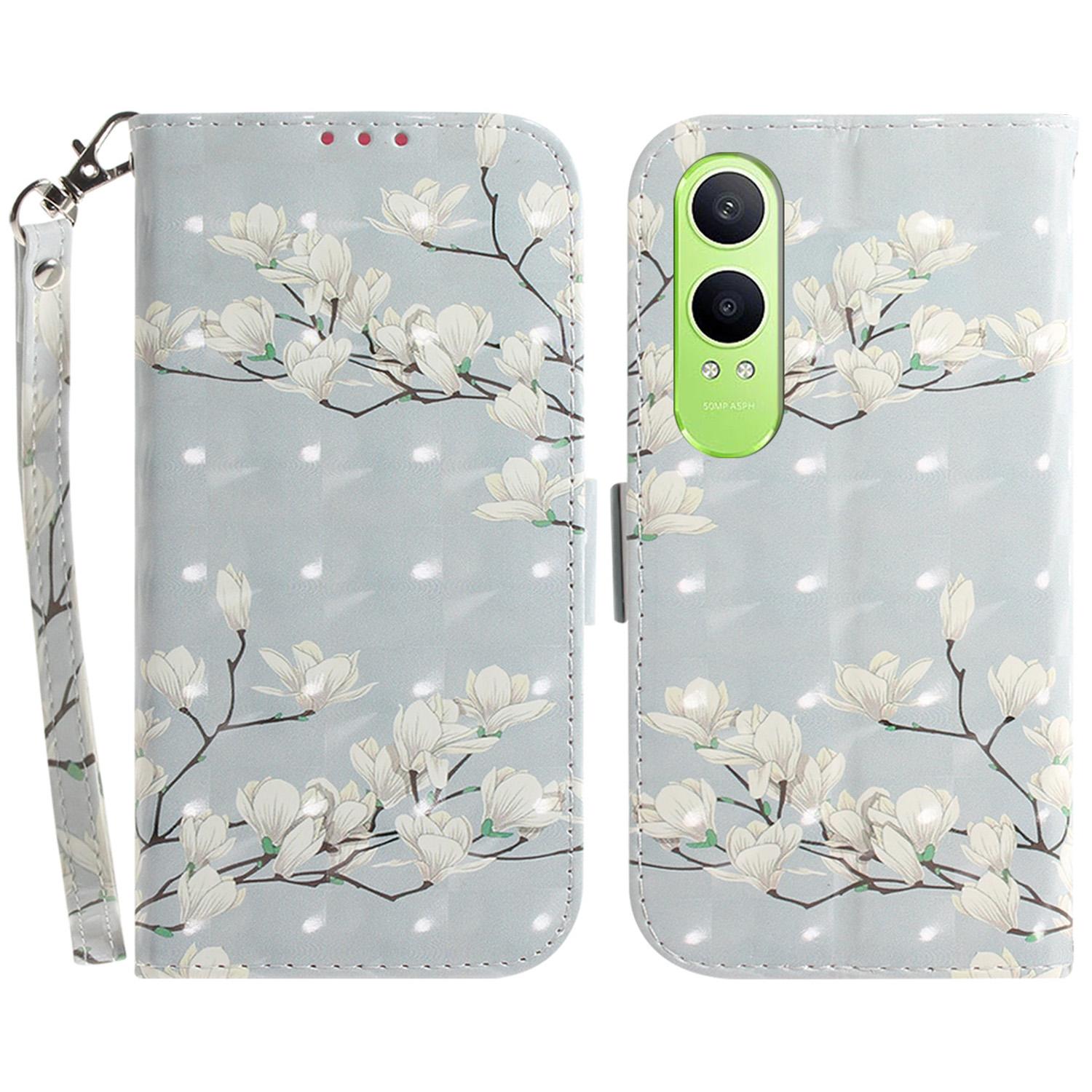 

Для OnePlus Nord CE4 Lite 5G/Oppo K12x 5G (Китай) Кожаный чехол-кошелек с 3D-принтом Magnolia