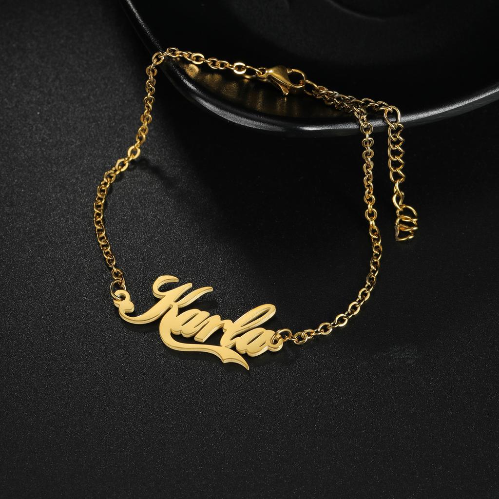Atoztide Personalized Custom Jewelry Set Name Necklace Bracelet Stud Earring Stainless Steel For Women Link Chain Birthday Gift