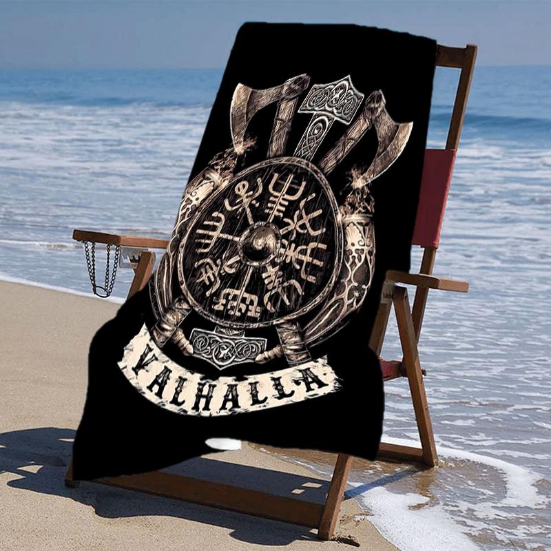 proof beach towel with a Valknut pattern - soft,absorbent,quick-drying,machine washable - perfect for swimming,camping,bathing