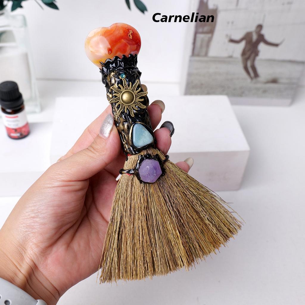 Natürlicher Kristall Liebe Herz Amethyst Rosenquarz Zauberbesen Edelstein Kunsthandwerk Heimdekoration Reiki Heilung Halloween Weihnachtsgeschenke