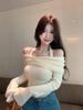 Women's Off-Shoulder Halter Neck Long-Sleeve Knitted Sweater – Slim Fit Short Style for Autumn & Winter