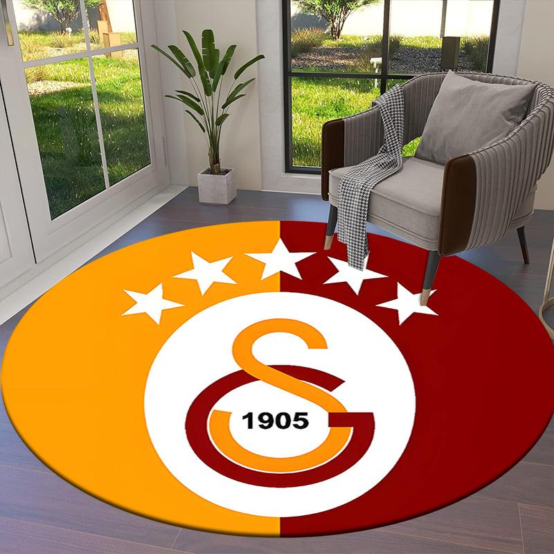 1Pc Galatasaray Football Club Crest Print Round Rug Nonslip Floor Mat For Living Room Bedroom Bathroom Holiday Home Decoration