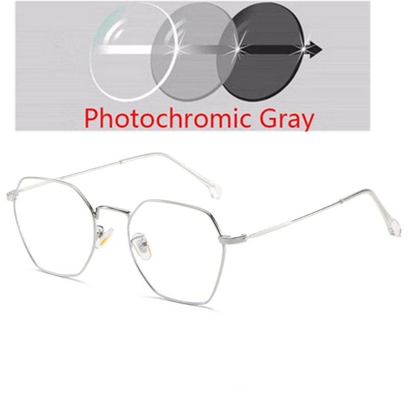 Literature Retro Polygonal Photochromic With Prescription Eyeglasses Female Anti-blue Light Myopia Eyewear Male 0 -0.5 -1.0 Up To -6