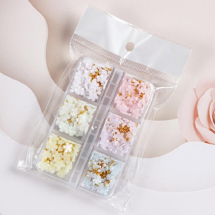 3D Flower Nail Charms, 6 Grids Acrylic Flower DIY Jewelry Craft Decorations