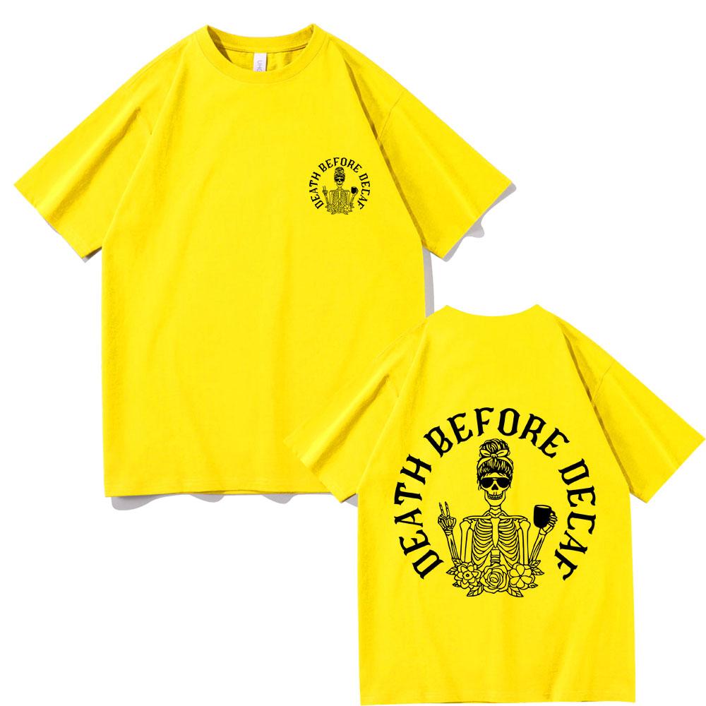 Death Before Decaf Print T Shirts Unisex Fashion Oversized Tshirt Men Women Halloween Pumpkin Spice Coffee Short Sleeve Tshirt