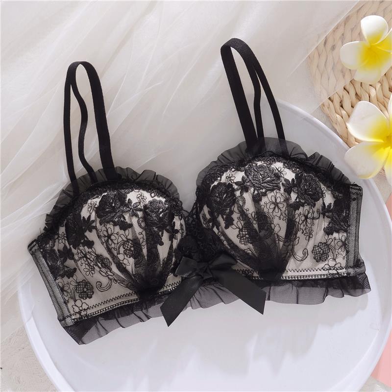New Bridal Wedding Natal Year Red Underwear Women's Suit Sexy Lace Small Breasts Gathered Without Steel Ring Bra