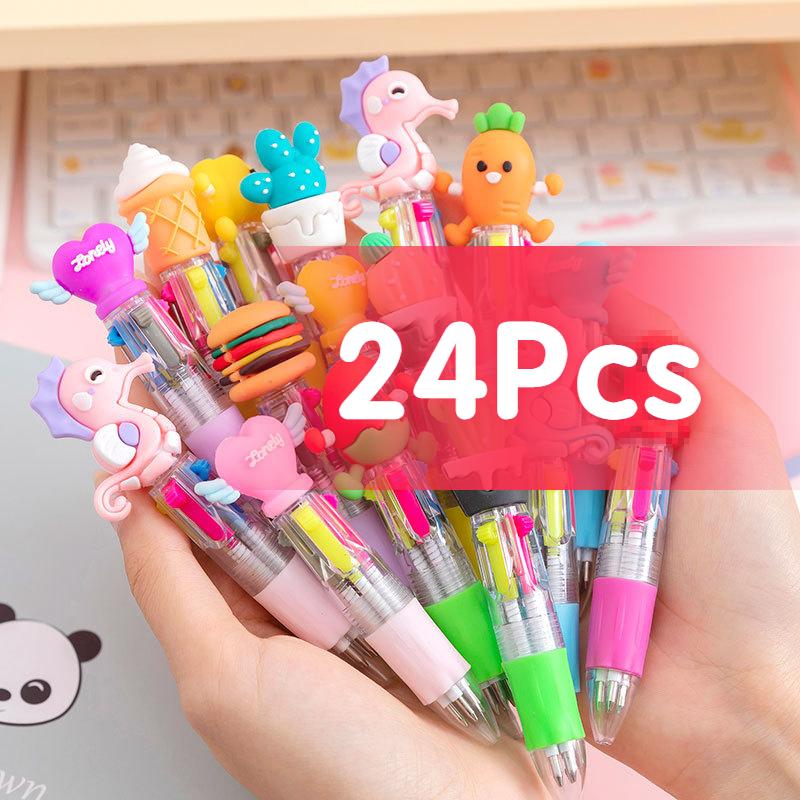 

24Pcs/Lot Cute Cartoon Mini Ballpoint Pens 4 Colors Pen Kawaii Sea Horse Cactus Food Love Wings Kids School Office Stationery