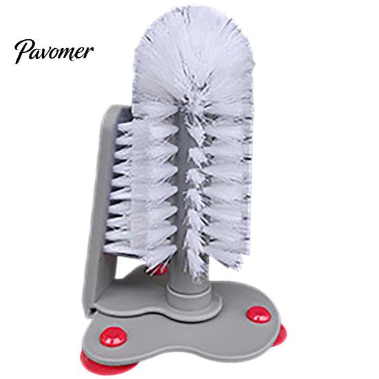 Durable Plastic Scrubber Suction Cup Bottle Brush, Wall Mounted Rotating Cleaning Scrubber, Tea Stain Remover Thick Bristles Sink Accessory