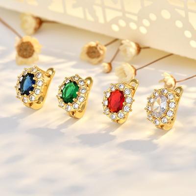 Fashionable Gold Earbuds for Women's Zircon Emerald Earrings Jewelry