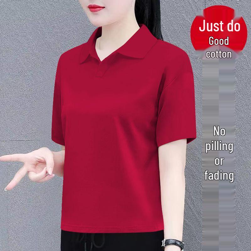 

Women s Summer Cotton Polo T-Shirt – Short-Sleeve, Casual, Versatile, Petite Fit XL for 110-120 lbs красный