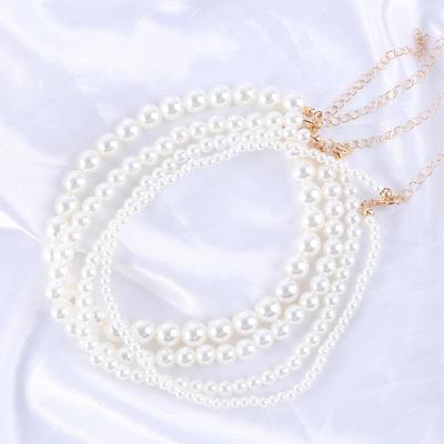 Vintage Chunky White Pearl Round Beaded Women Necklaces Clavicle Chains Pearl Chokers Korean Style