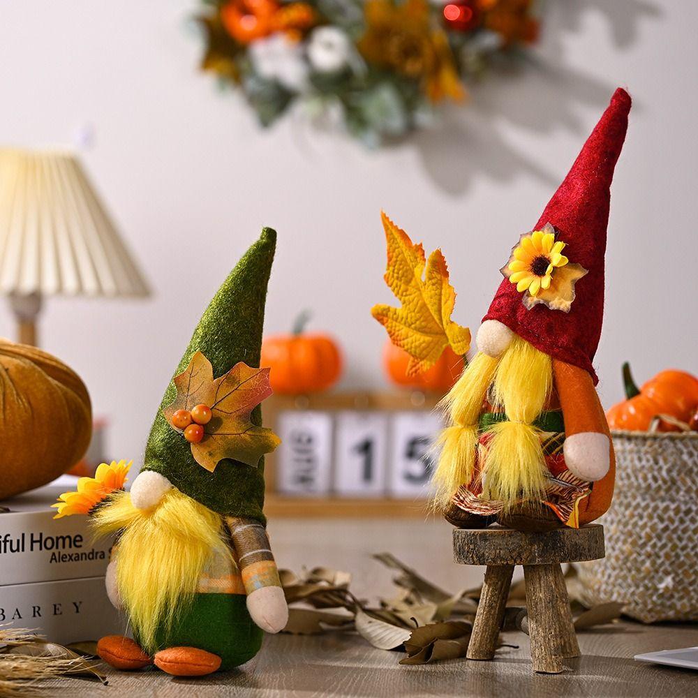 Funny Maple Leaf Rudolf Doll Ornament Cute Faceless Doll Ornament Autumn