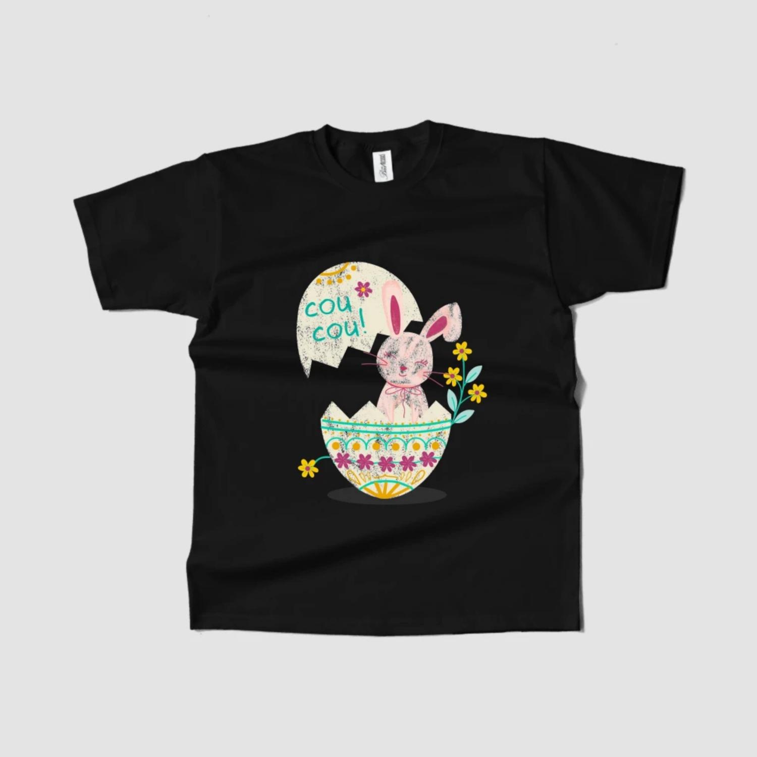

Women s T-Shirt Easter Bunny Graphic Short Sleeve Round Neck Trendy Spring Design Fast Ship S чёрный