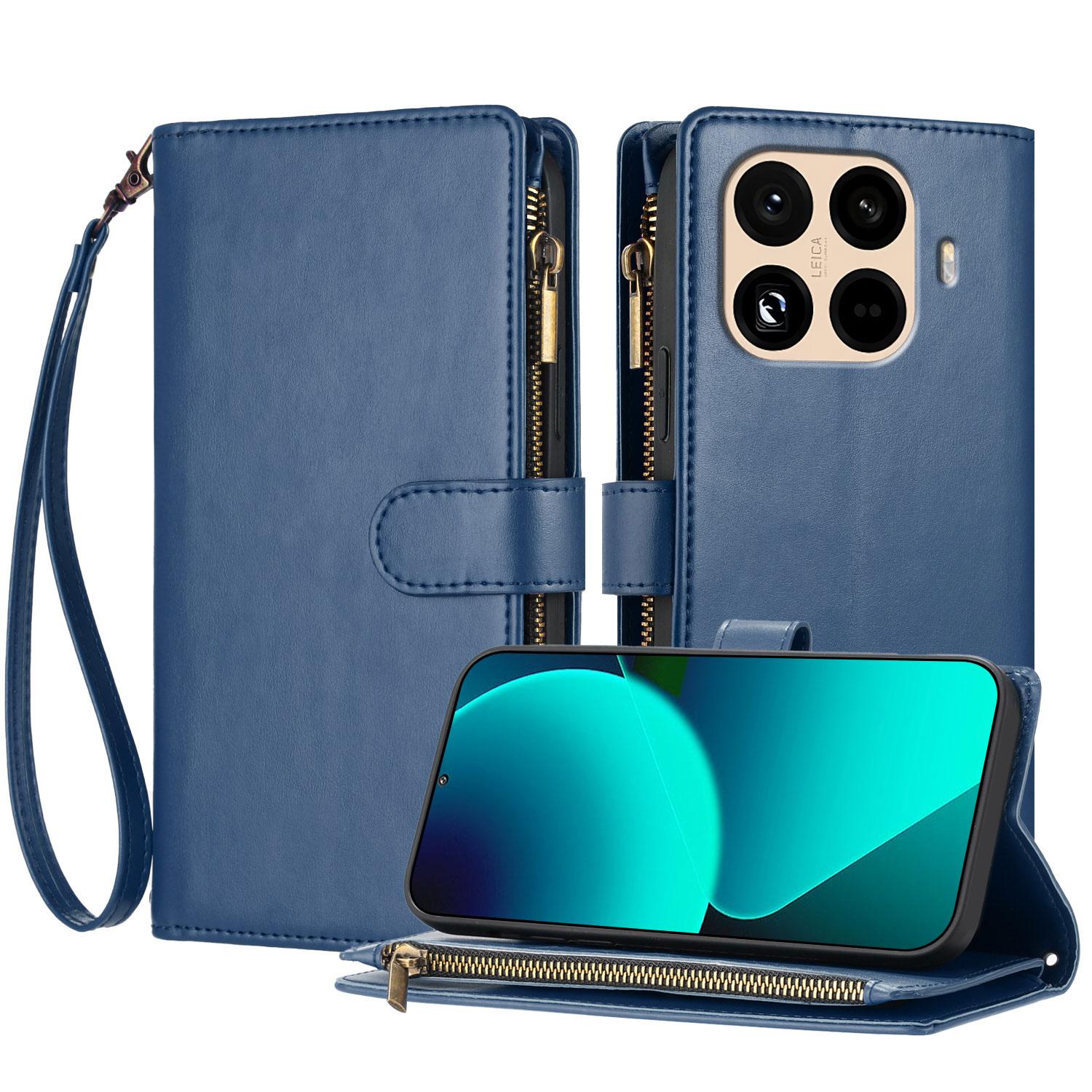 

For Xiaomi 15T Pro Leather Case Zipper Wallet Stand Shockproof Phone Cover with Wrist Strap