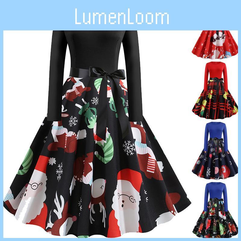 Elegantes Damen Langarm Weihnachts-Kostümkleid im Vintage-Nikolaus-Stil