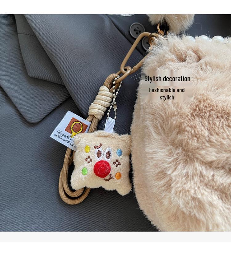 Korean Style Plush Shoulder Bag with Pearl Accents - Cute Autumn/Winter Crossbody