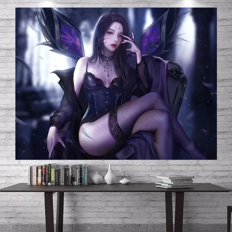 Wandteppich mit Comic-Dienstmädchen, für Büro, Wohnzimmer, Zuhause, Wanddekoration, Wandteppich