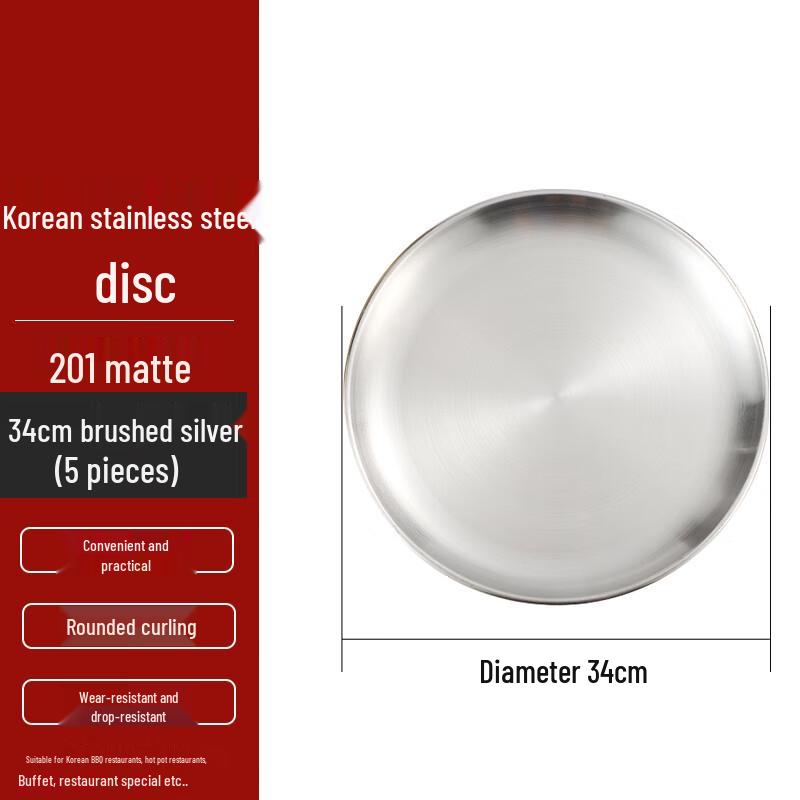 FATTBAO Korean Style Stainless Steel Round Serving Plates (5-Pack)