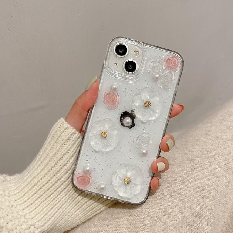 

Эпоксидный чехол для телефона для IPhone17Promax Маленький свежий стиль для Apple16 Блеск15цветок14жемчуг For iPhone 17Promax