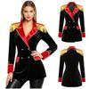 Women Circus Master Outerwear Velvety Lapel V Neck Double-breasted Coat with Gold Lace Tassel Epaulet for Halloween Rave Party