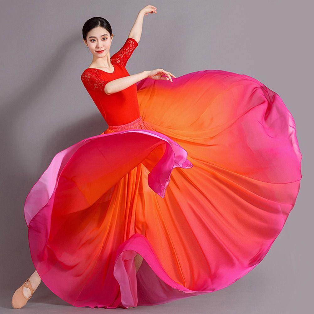 720 Degree Dance Training Skirt Gradient Color Retro Flamenco Dance Skirt Ballroom Dance Big Swing Classical Dance Skirt Dance