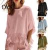 Women Fringe Shirt Solid Color with Tassels, O Neck Half Sleeve Casual Loose Fit T-shirt Blouses, Autumn Top